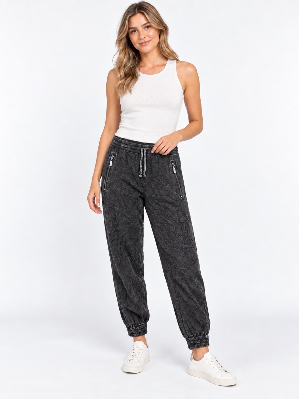 Chaser Washed Black Drawstring Zip Pocket Jogger Pants Sz M